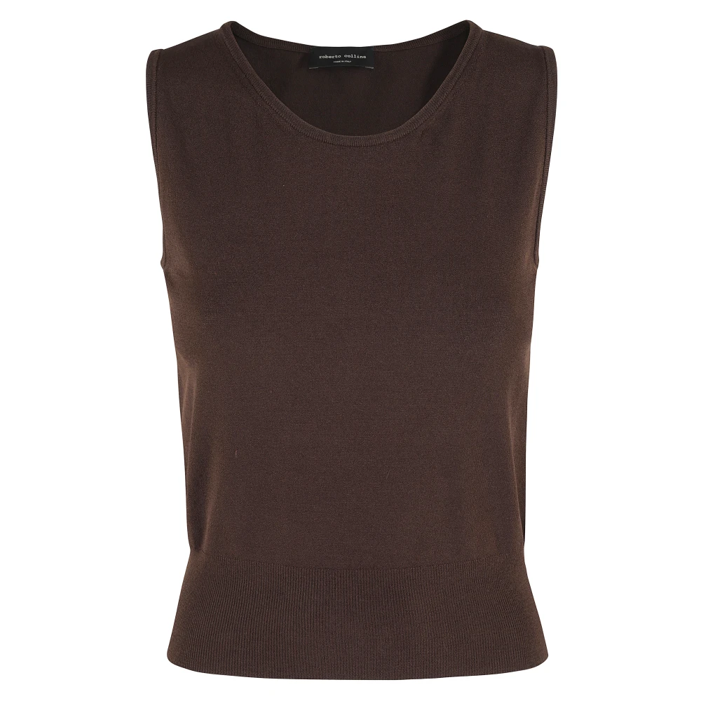 Roberto Collina Brede Band Mouwloze Top Brown Dames