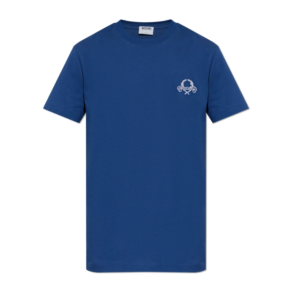 Moschino Mannelijk Blauw Tops Heren, Xl, Katoen, T-Shirt Met Geborduurd Logo