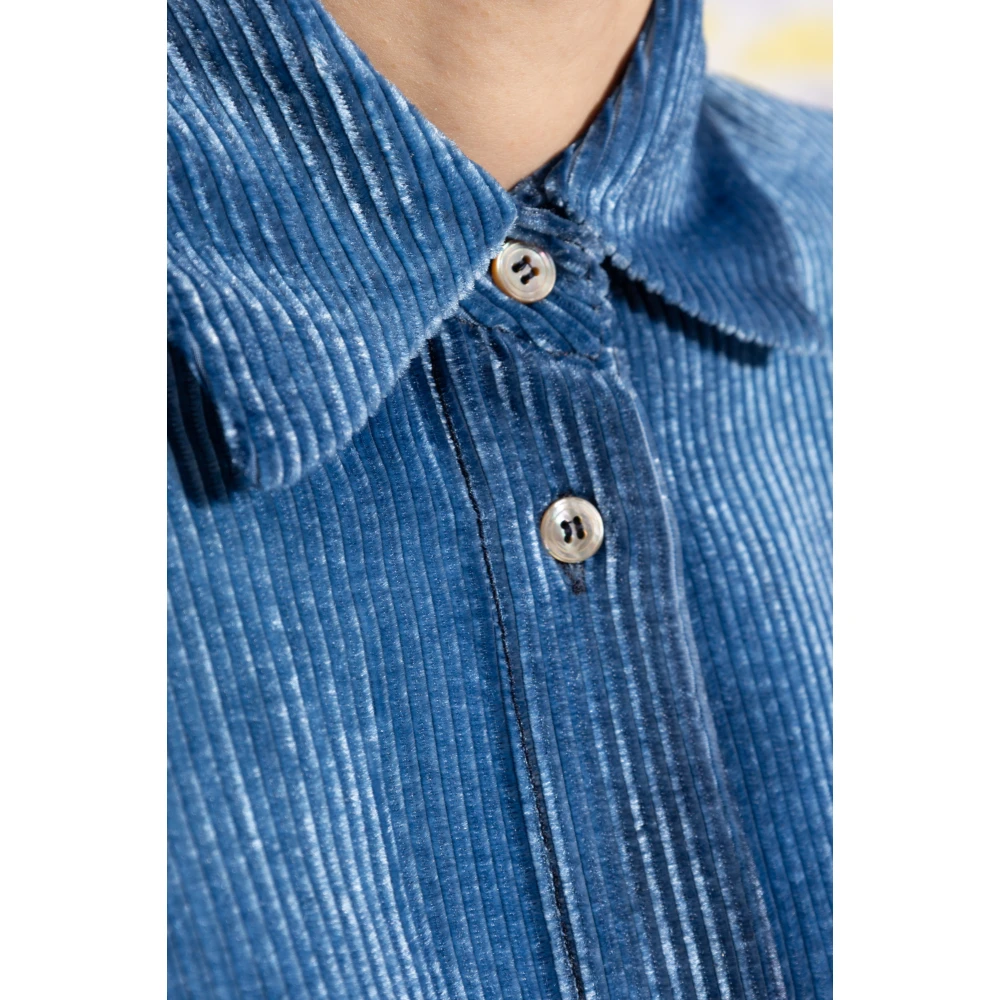 Forte Geribbeld shirt met fluwelen afwerking Blue Dames