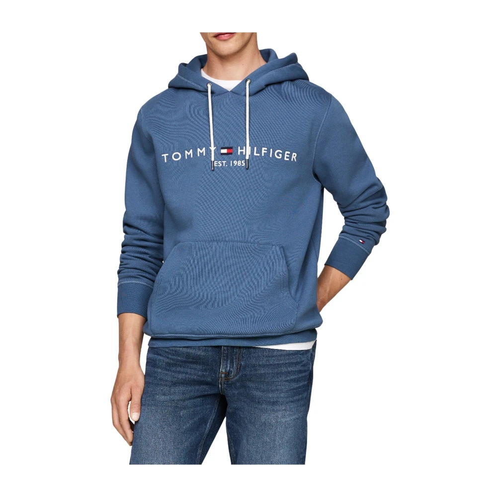 Tommy Hilfiger Heldere Blauwe Logo Hoody Sweater Blue Heren