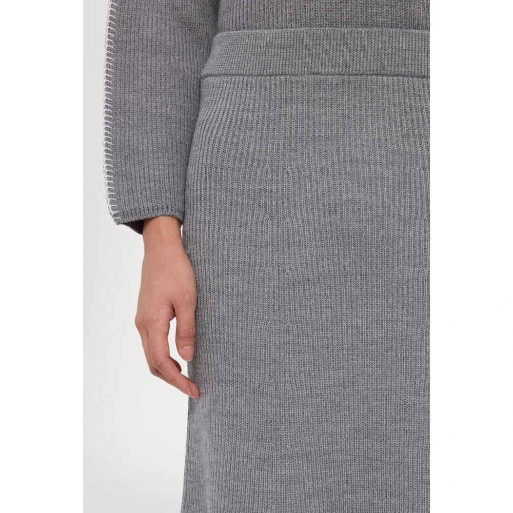 Max Mara Grijze Wollen Gebreide Rok Gray Dames