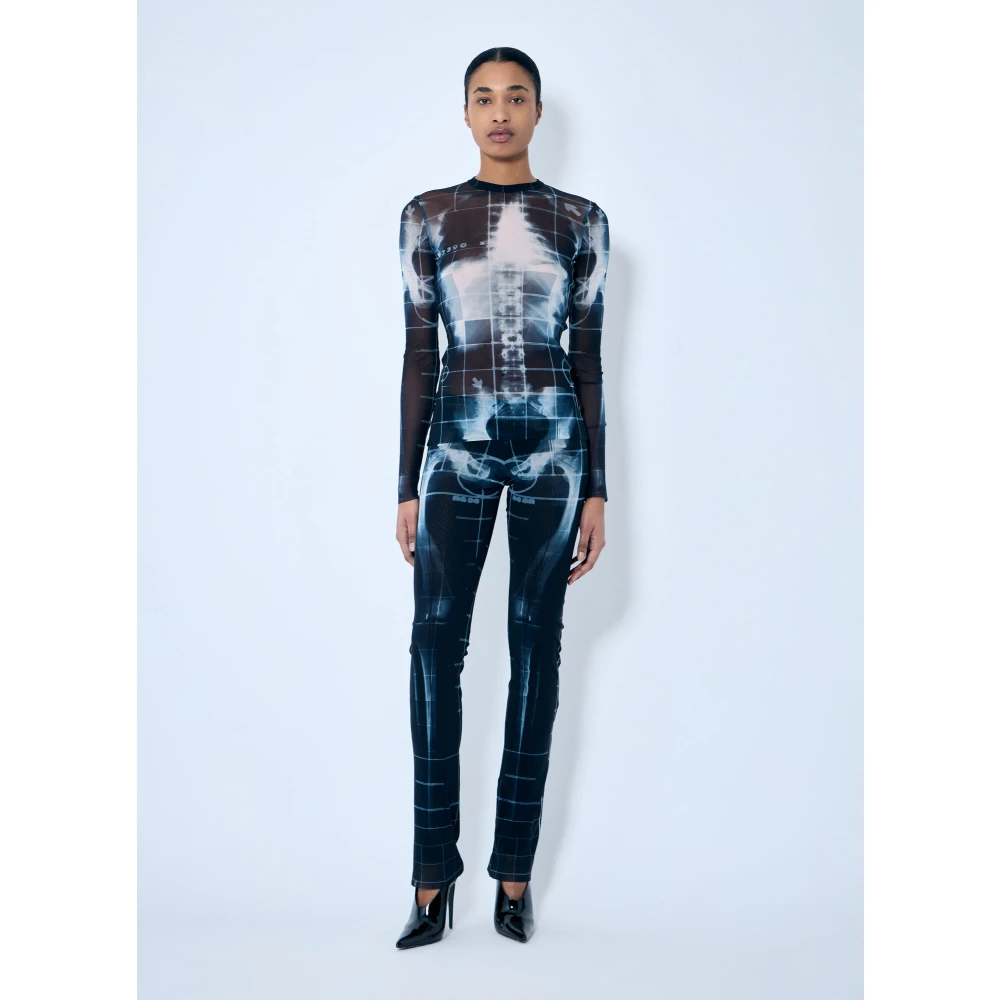 Jean Paul Gaultier Squeletor Mesh Top Crewneck Lange Mouwen Blue Dames