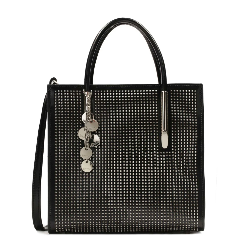 Kazar Zwarte handtas met sleutelhanger versierd met zilveren strass steentjes Black Dames