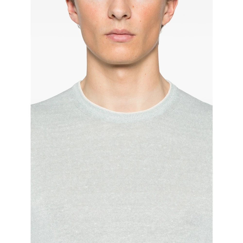 Fedeli Linnen Katoen Gebreid T-Shirt Blue Heren