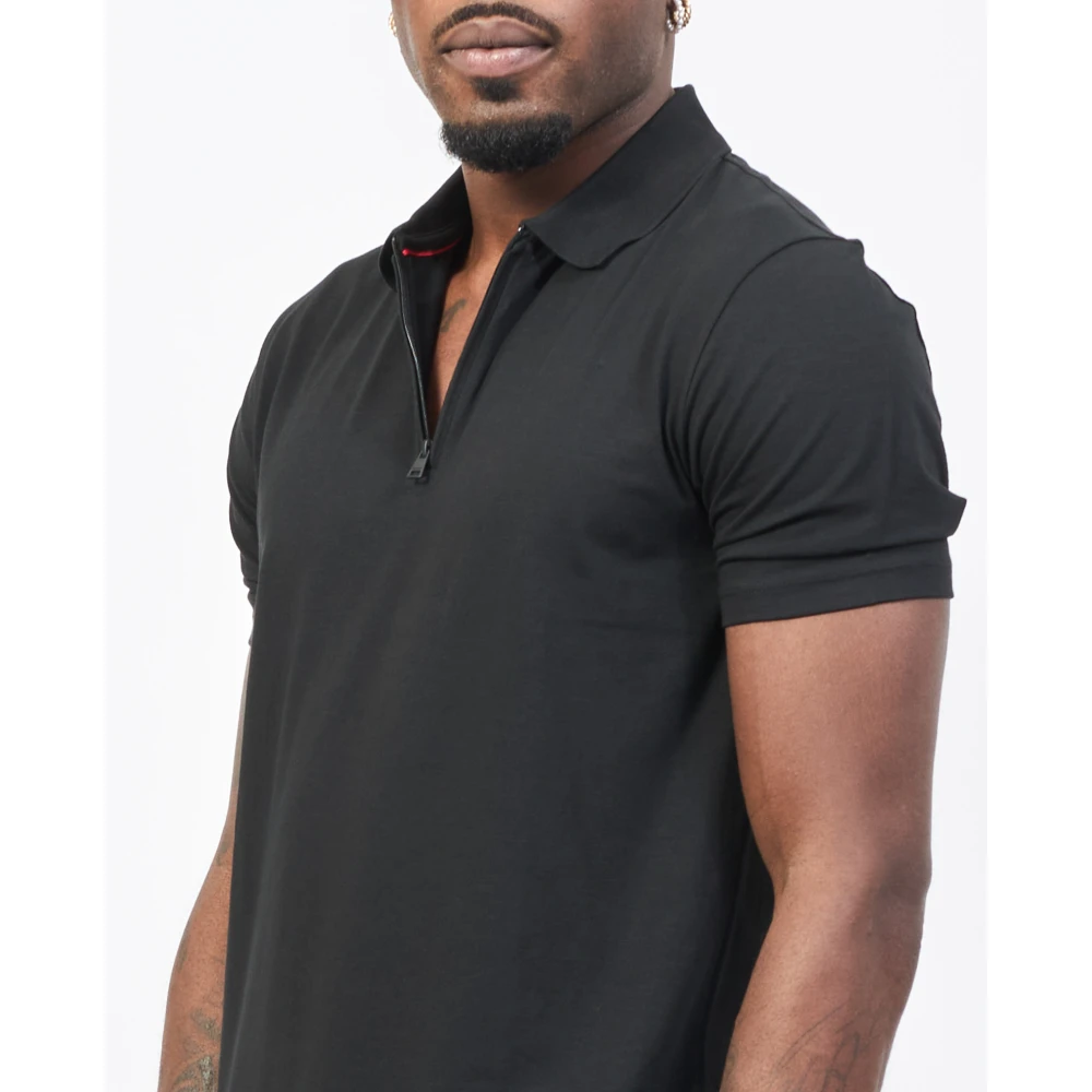 Hugo Boss Zwarte Zip Polo Shirt Slub-Garen Black Heren