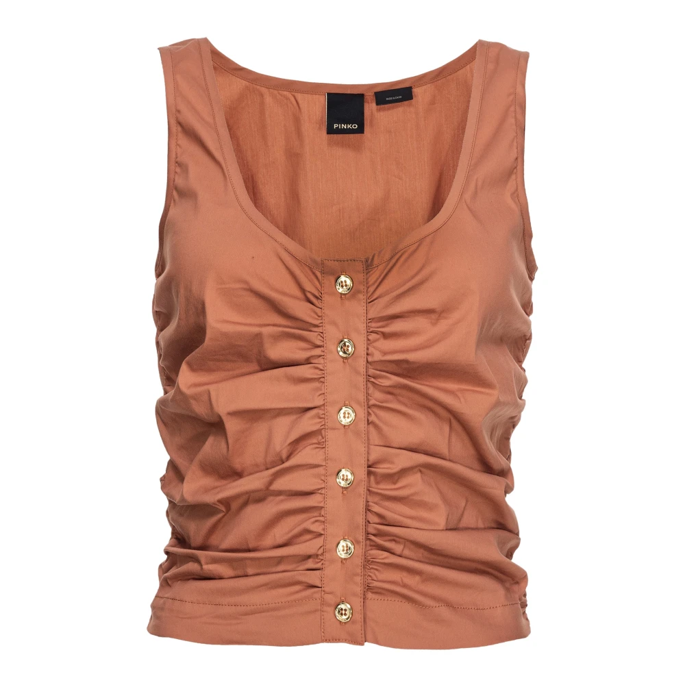 pinko Gebundelde Stretch Poplin Top Brown Dames