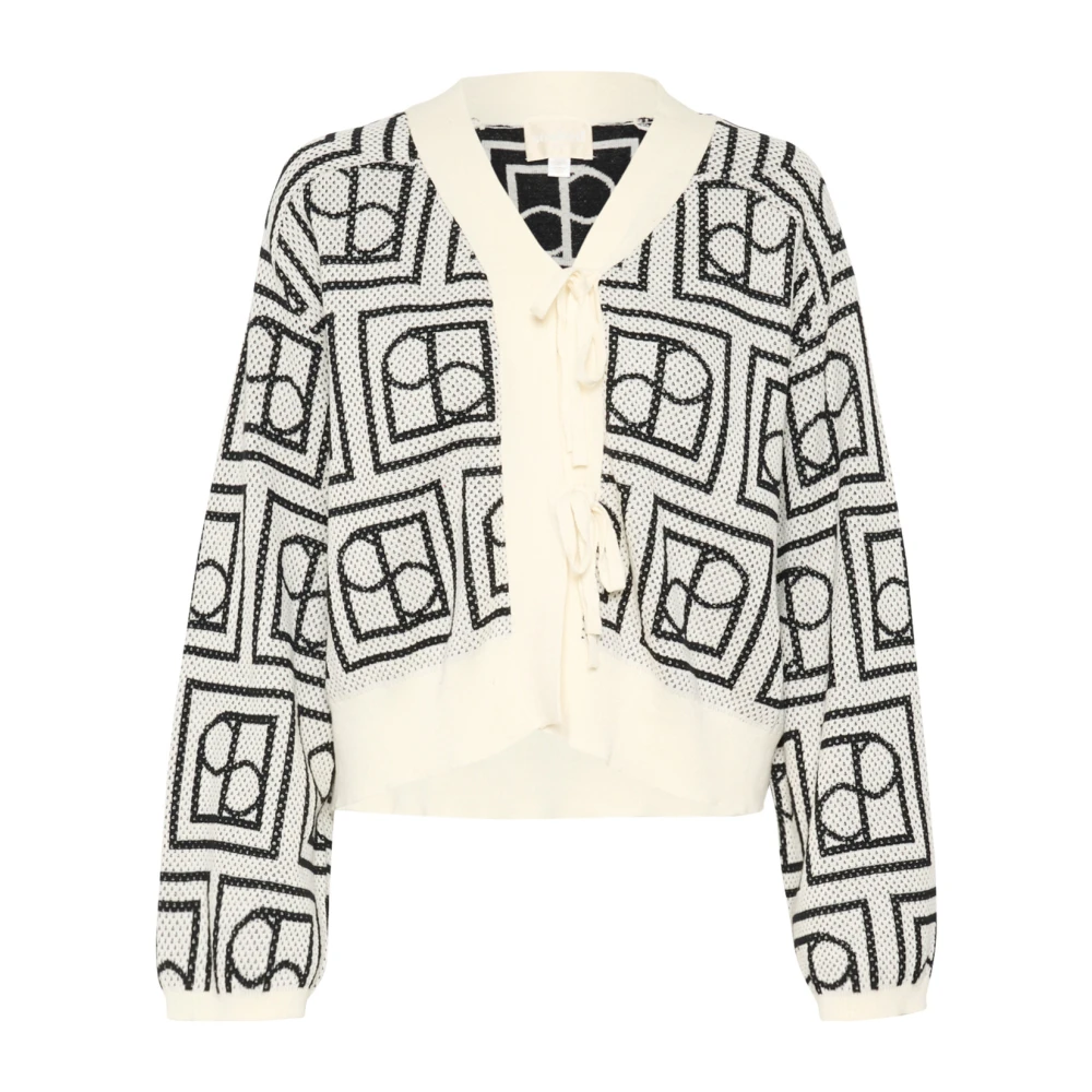 Soaked in Luxury Monogram Cardigan Wit Zwart Gebreid White Dames