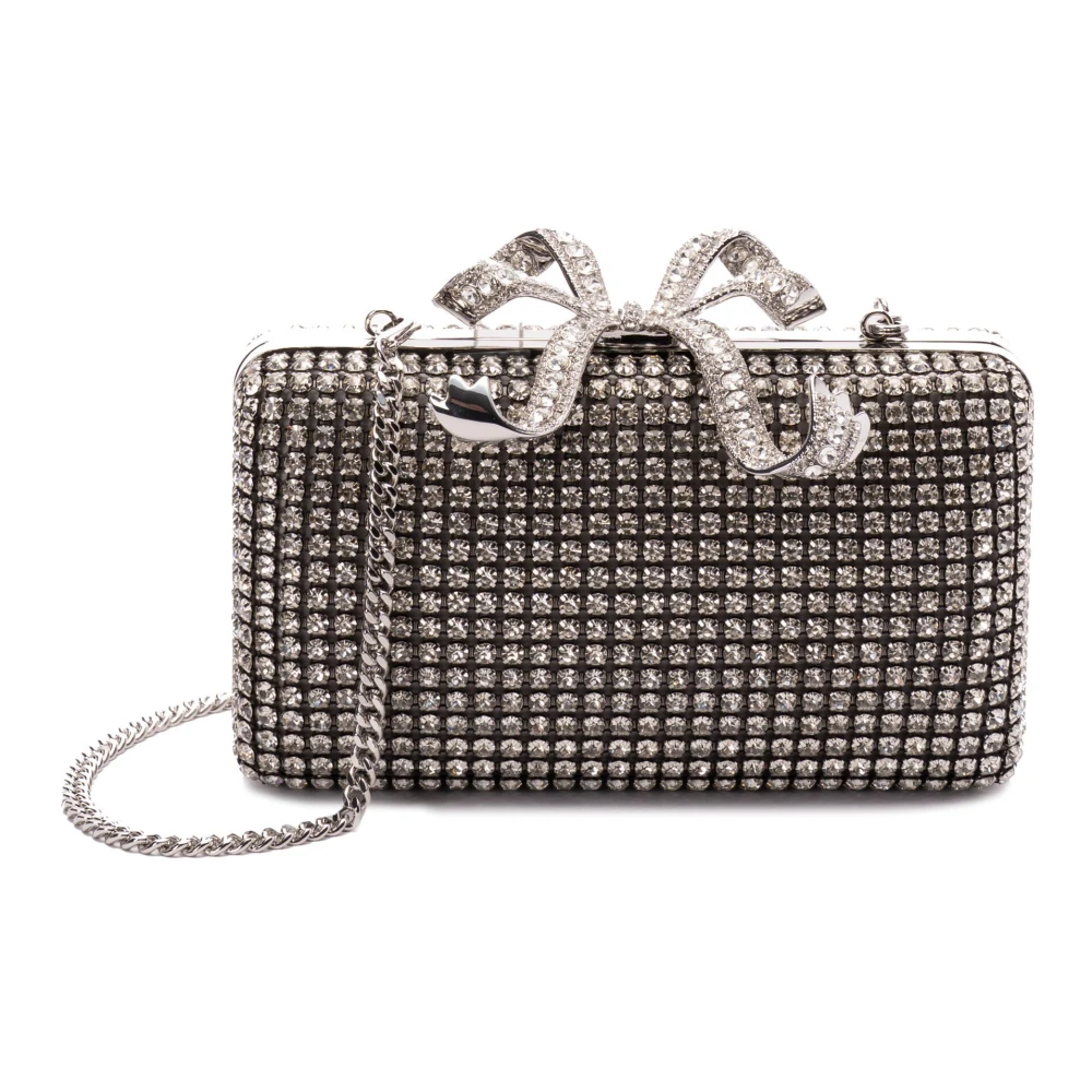 Self Portrait Kristal Strik Clutch Tas Zilver Gray Dames