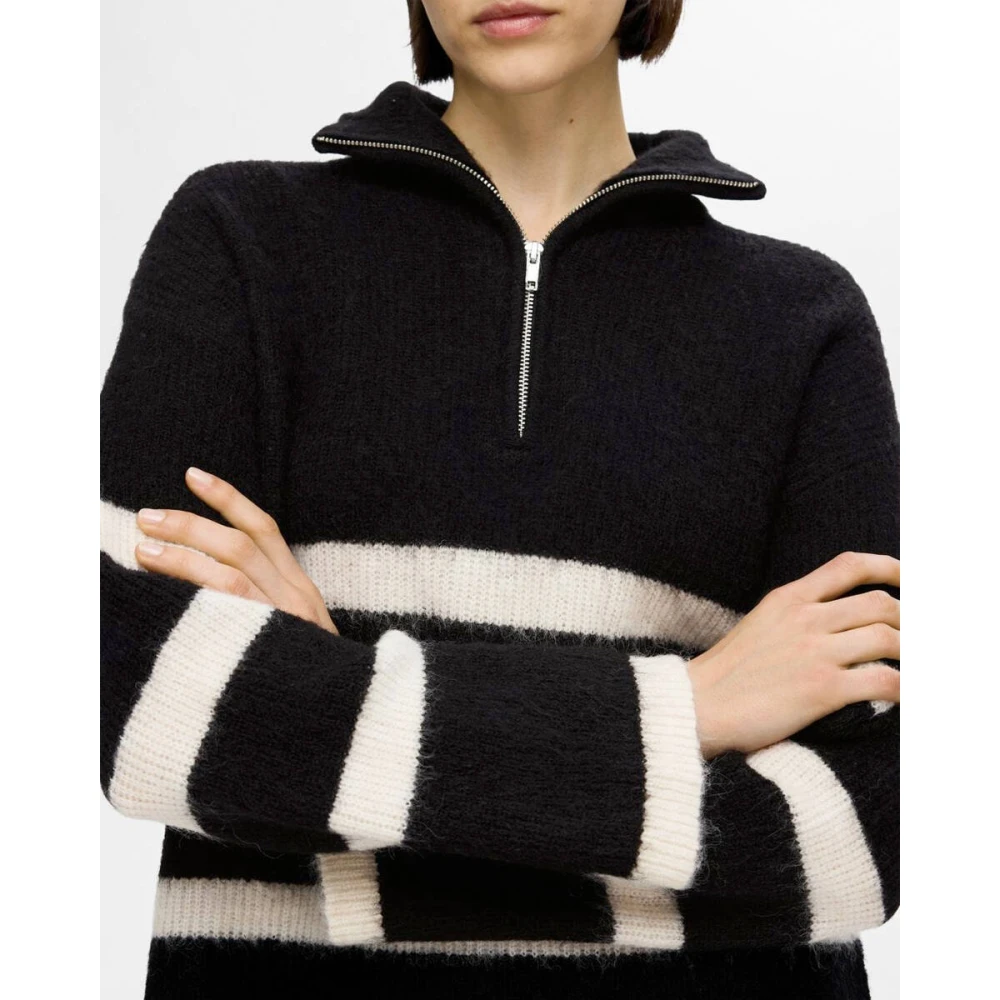 Selected Femme Zwarte Pullover met Halve Rits Black Dames