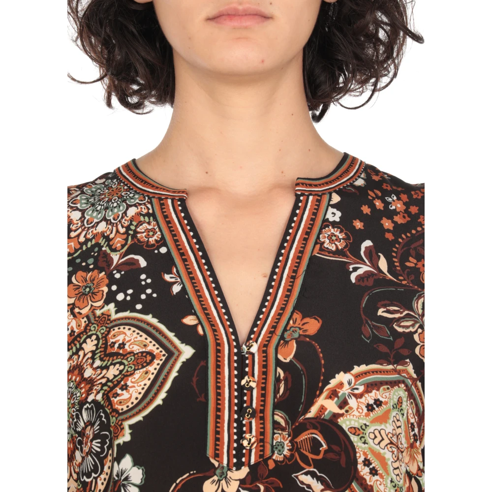 Hale Bob Bruine Bloemen V-Hals Blouse Multicolor Dames