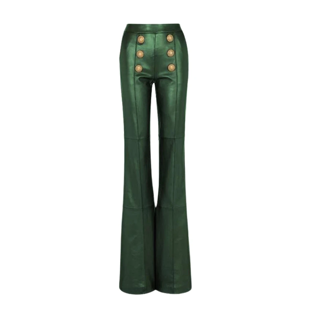 Balmain Wide Trousers Green Dames