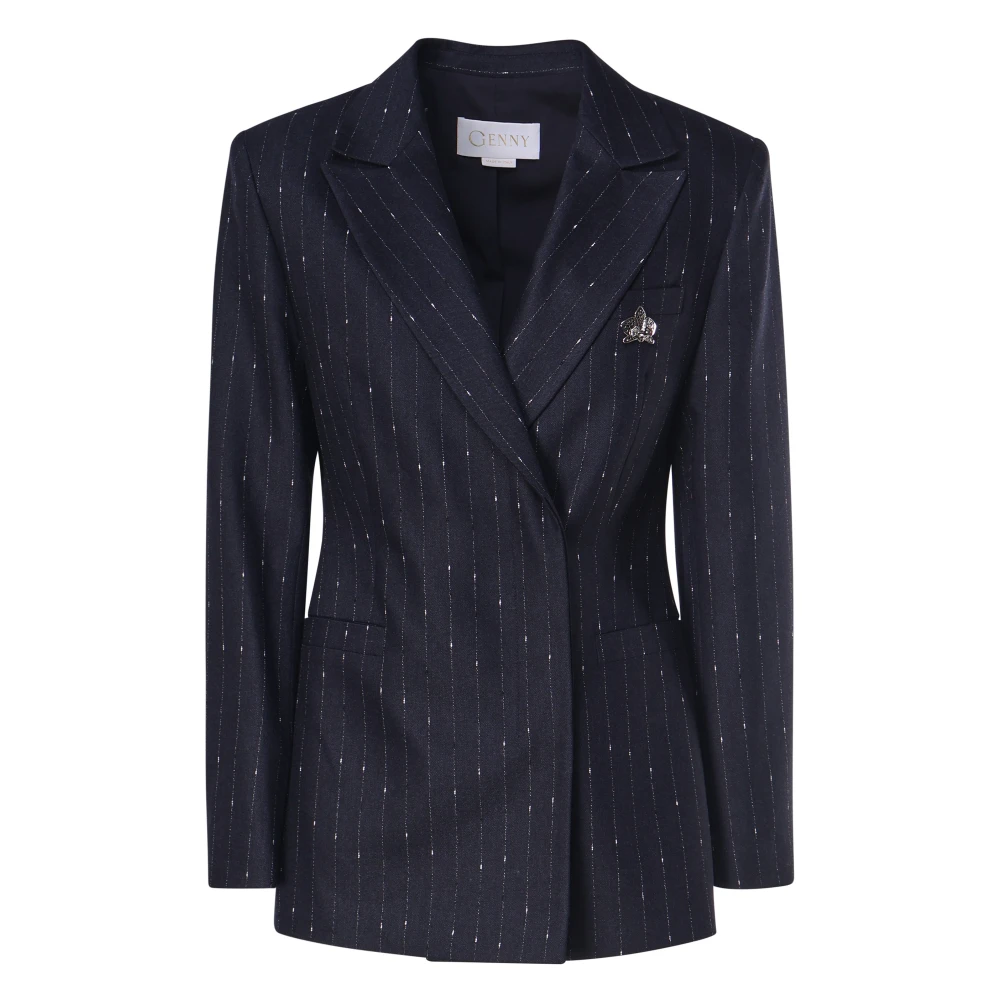 Genny Blauw Single-Breasted Knoop Jas Italië Blue Dames