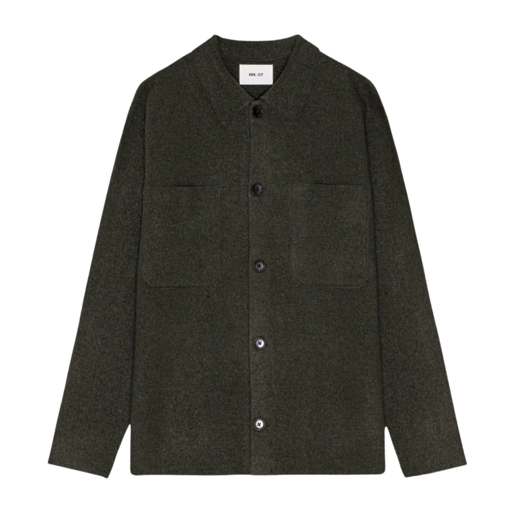 Nn07 Boiled Merino Wool Overshirt Dark Army - Male - Light Jackets - Green - M - Jackets