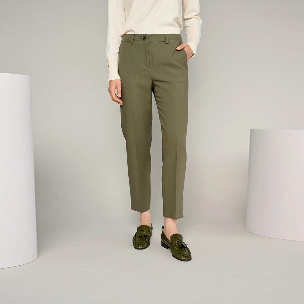 Marie Méro Groene 7 8 Broek met Elastische Tailleband Green Dames