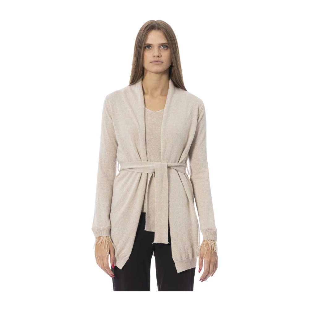 Baldinini Gebreide Cardigan met Veren en Monogram Beige Dames