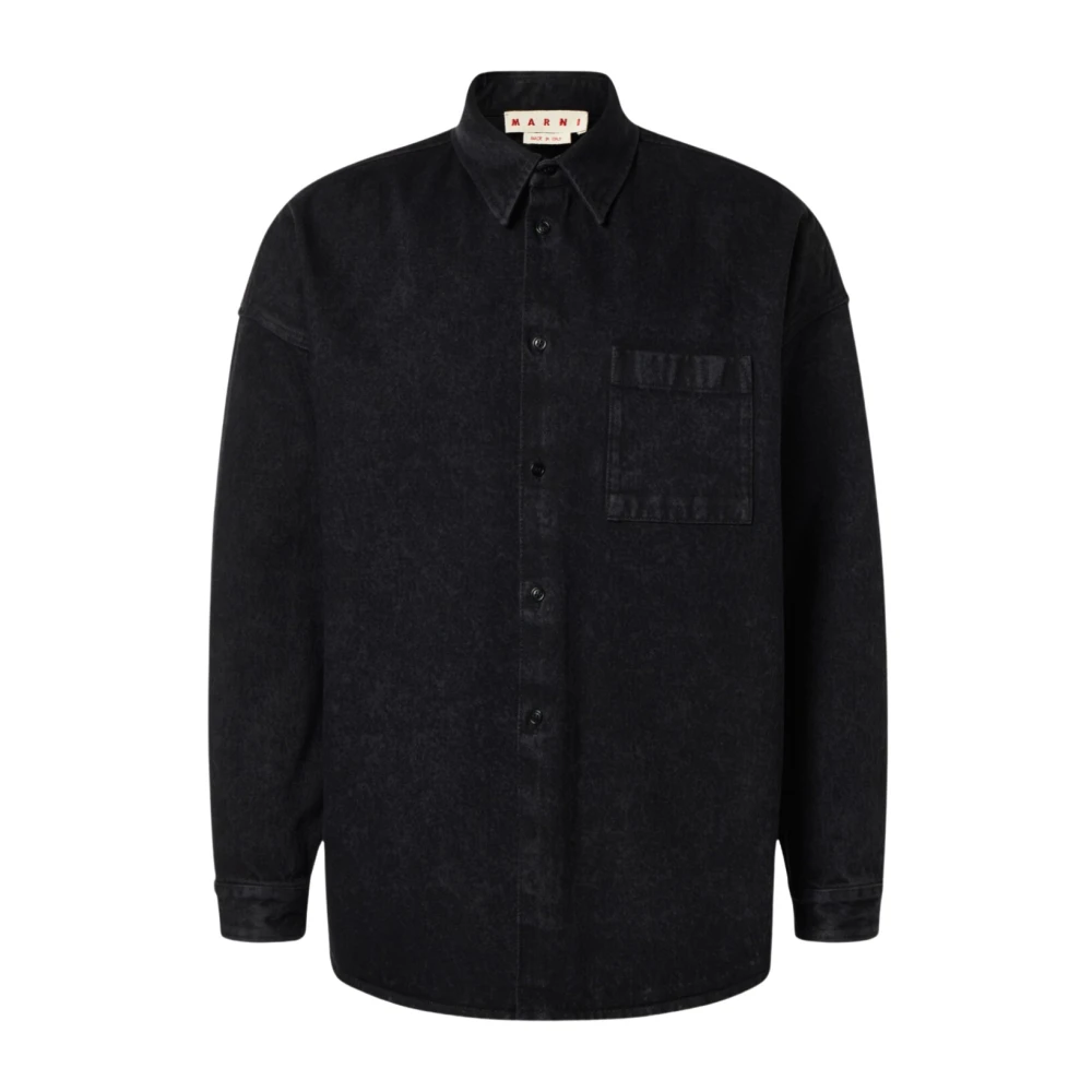 Marni Marmer geverfde katoenen denim overhemd Black Heren