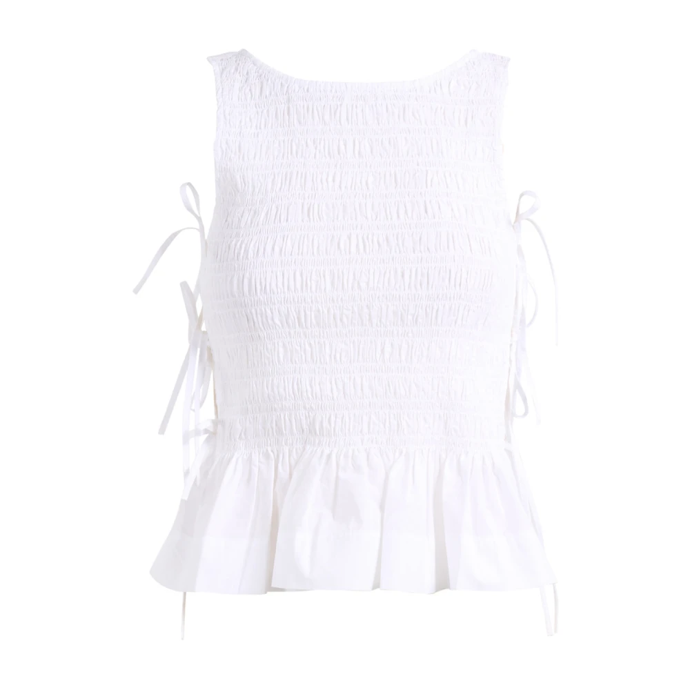 Ganni Women's White Sleeveless Tops, S, Cotton Poplin Smock Tie String