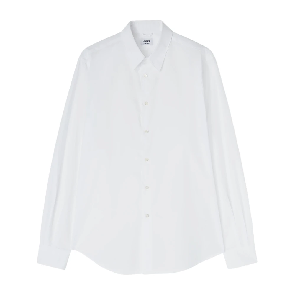 Aspesi Men's White Formal Shirts, M, Regular Fit Cotton Poplin Shirt