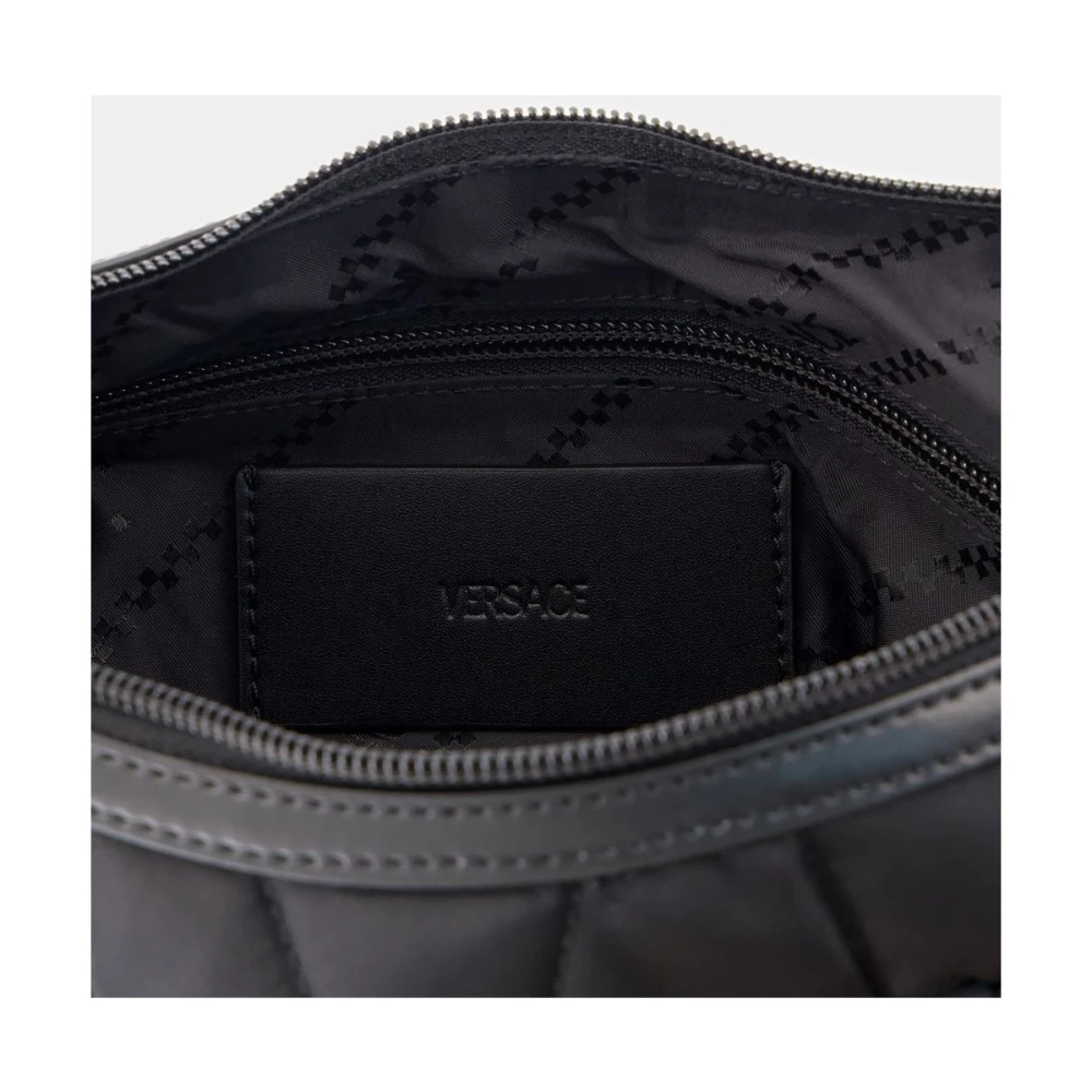 Versace Zwarte Nylon Hobo Schoudertas Black Dames