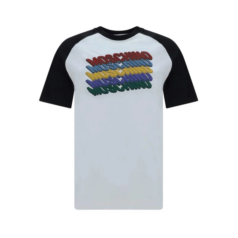 Moschino Multicolor Monogram Katoenen T-shirt Regular Fit White Heren