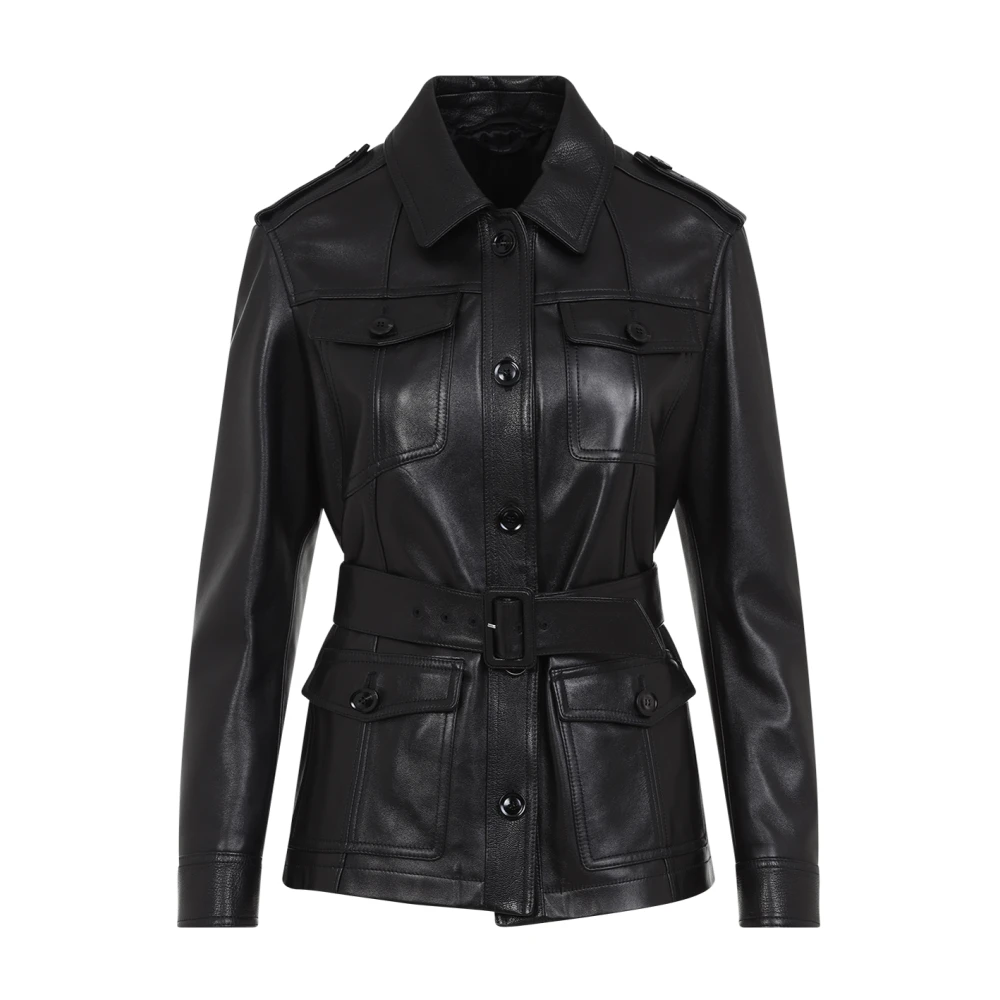 Tom Ford Zwarte Leren Safari Jas Black Dames