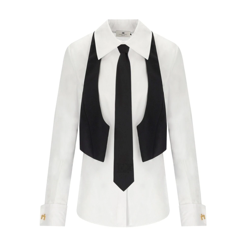 Elisabetta Franchi White Shirts, Female, S, Cotton Shirt With Tie And Waistcoat