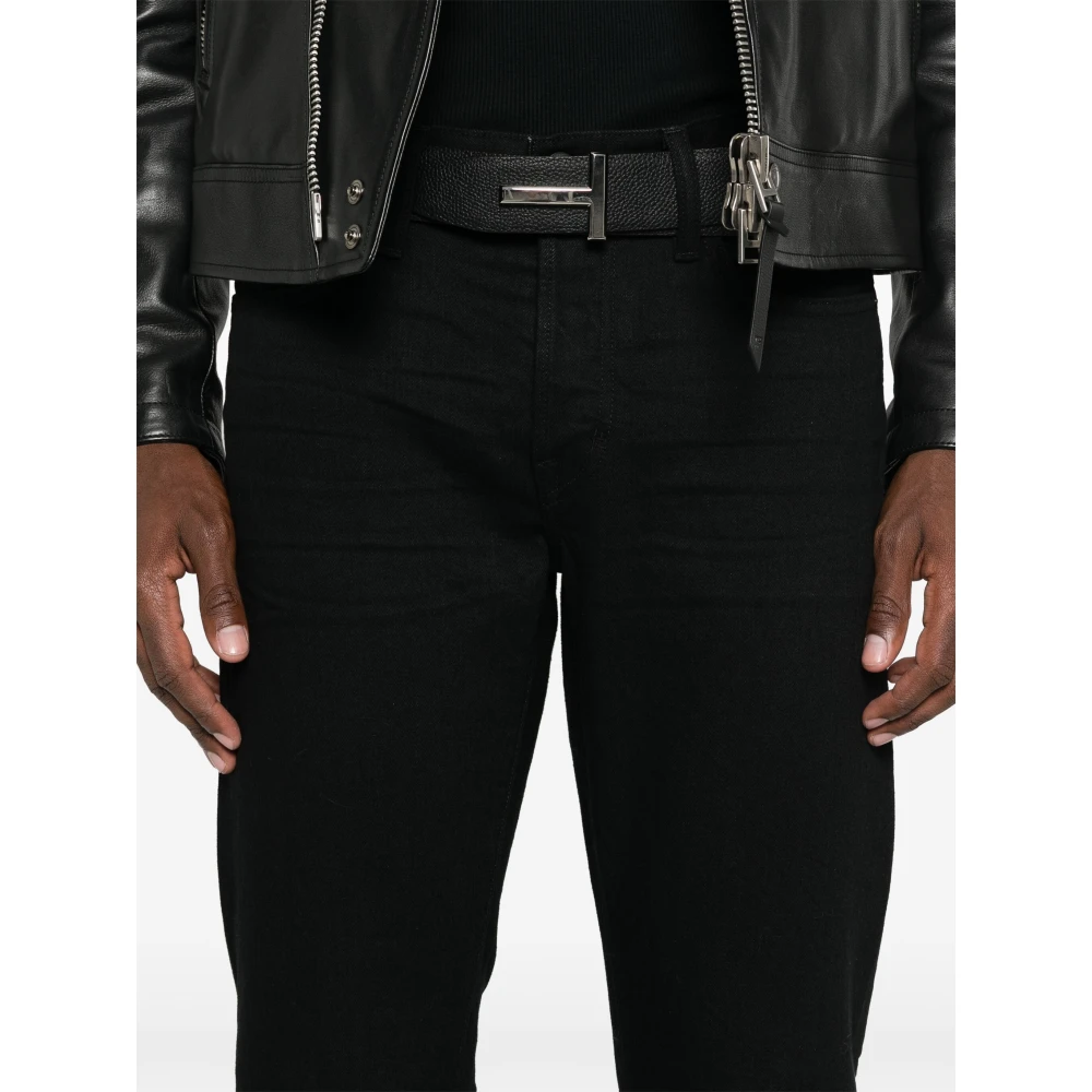 Tom Ford Katoenmix Jeans met Leren Logo Black Heren