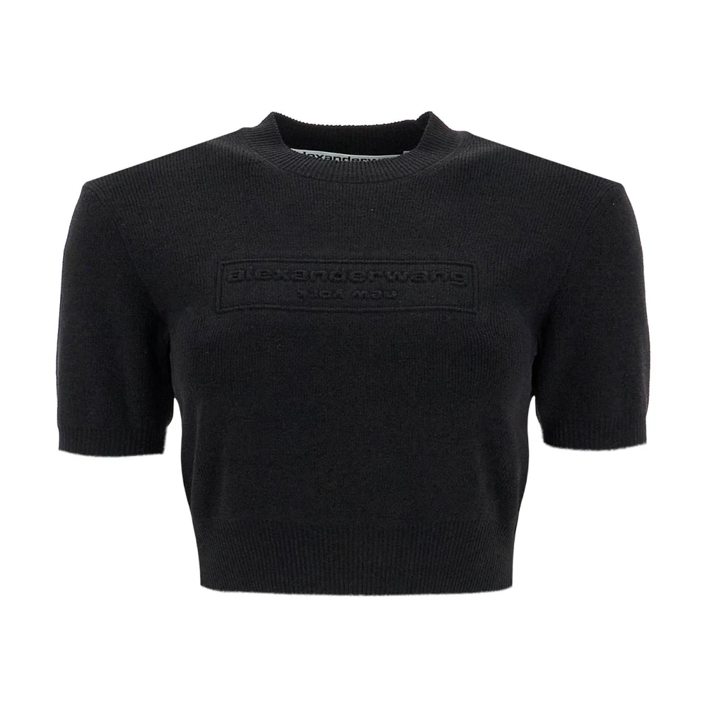 Alexander wang Geborduurde Logo Crop Top Black Dames