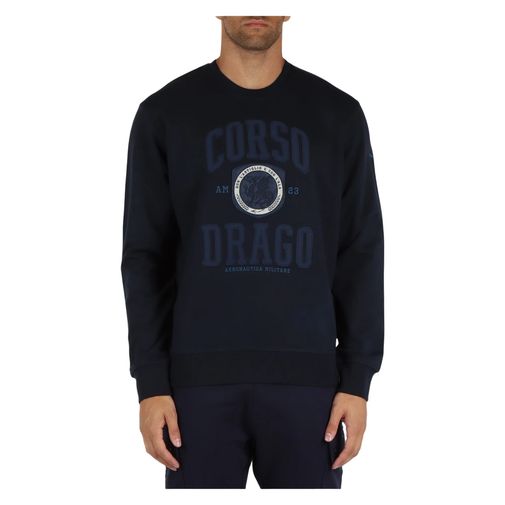 Aeronautica militare Comfort Fit Katoenen Sweater Blue Heren