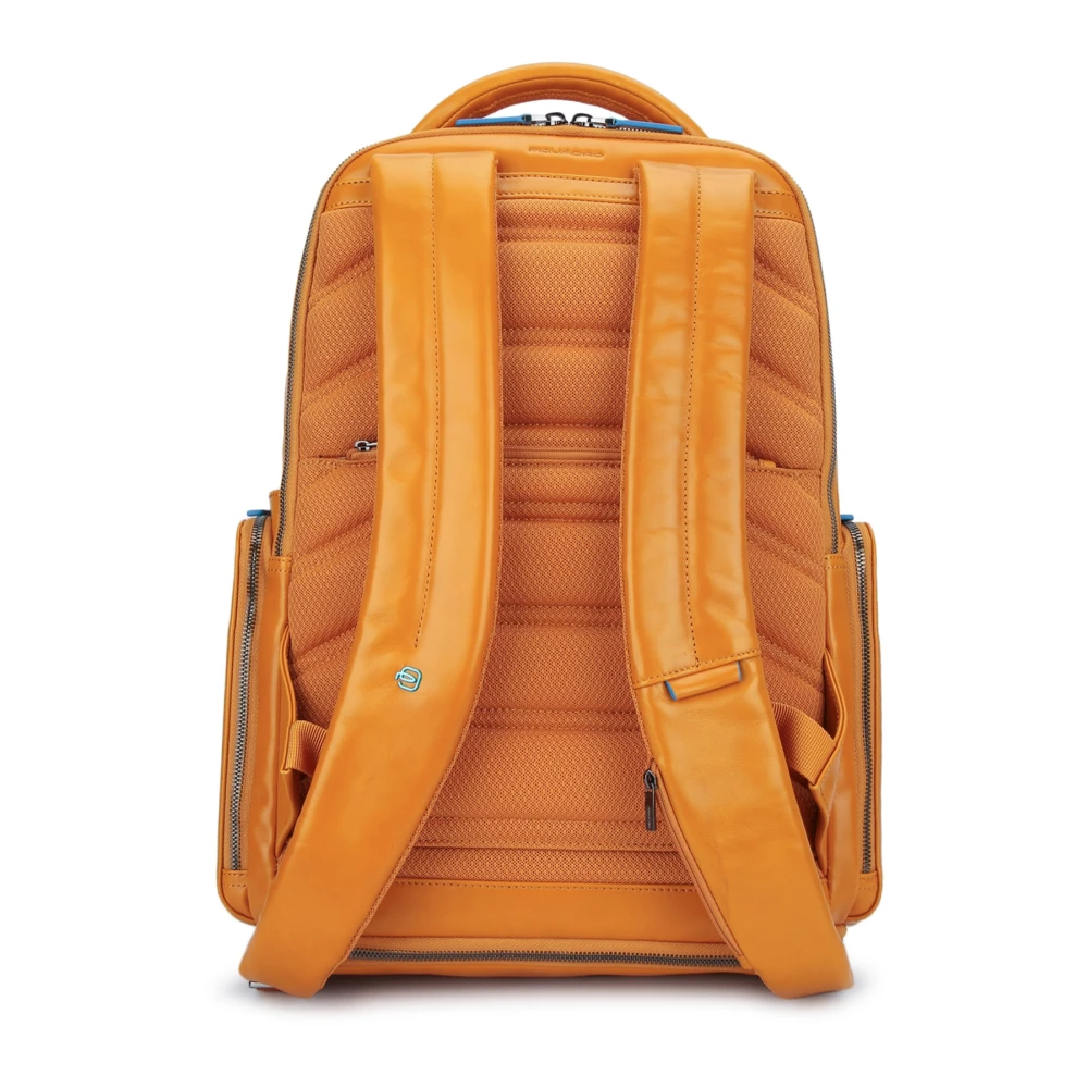 Piquadro Leren Laptop Rugzak met 2 Compartimenten Yellow Unisex