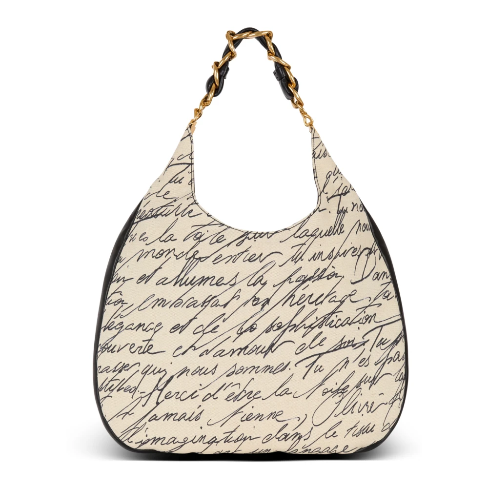 Balmain Grote 1945 Zachte Hobo tote tas in bedrukt canvas Beige Dames