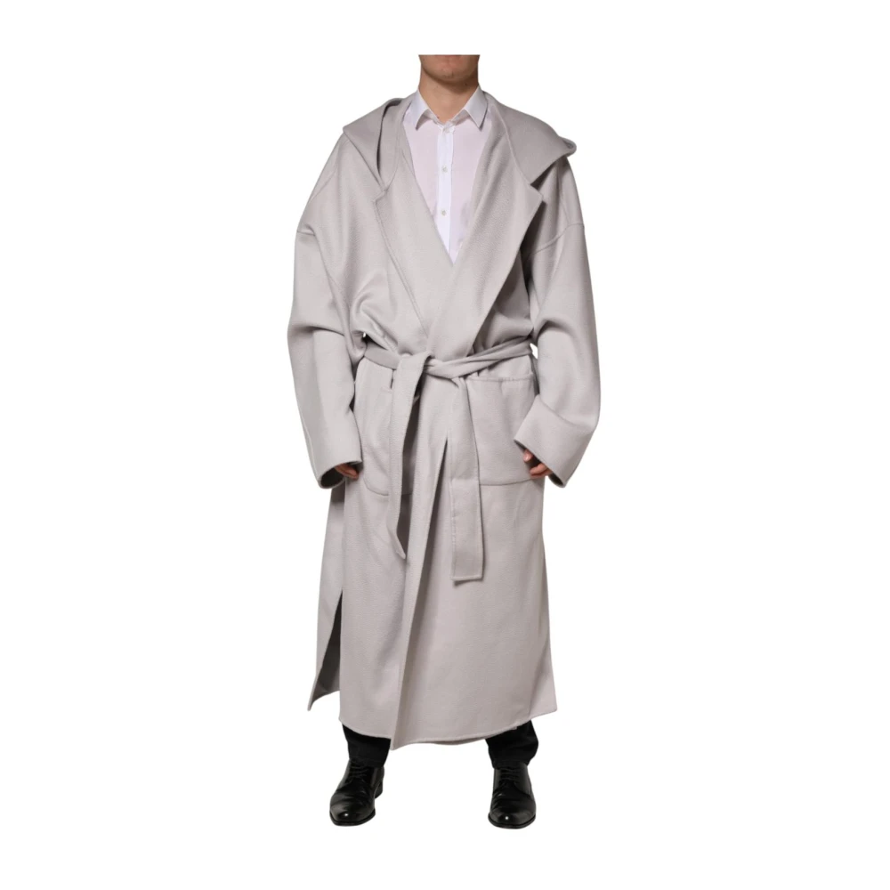 Dolce & Gabbana Men's White Belted Long Trench Coat