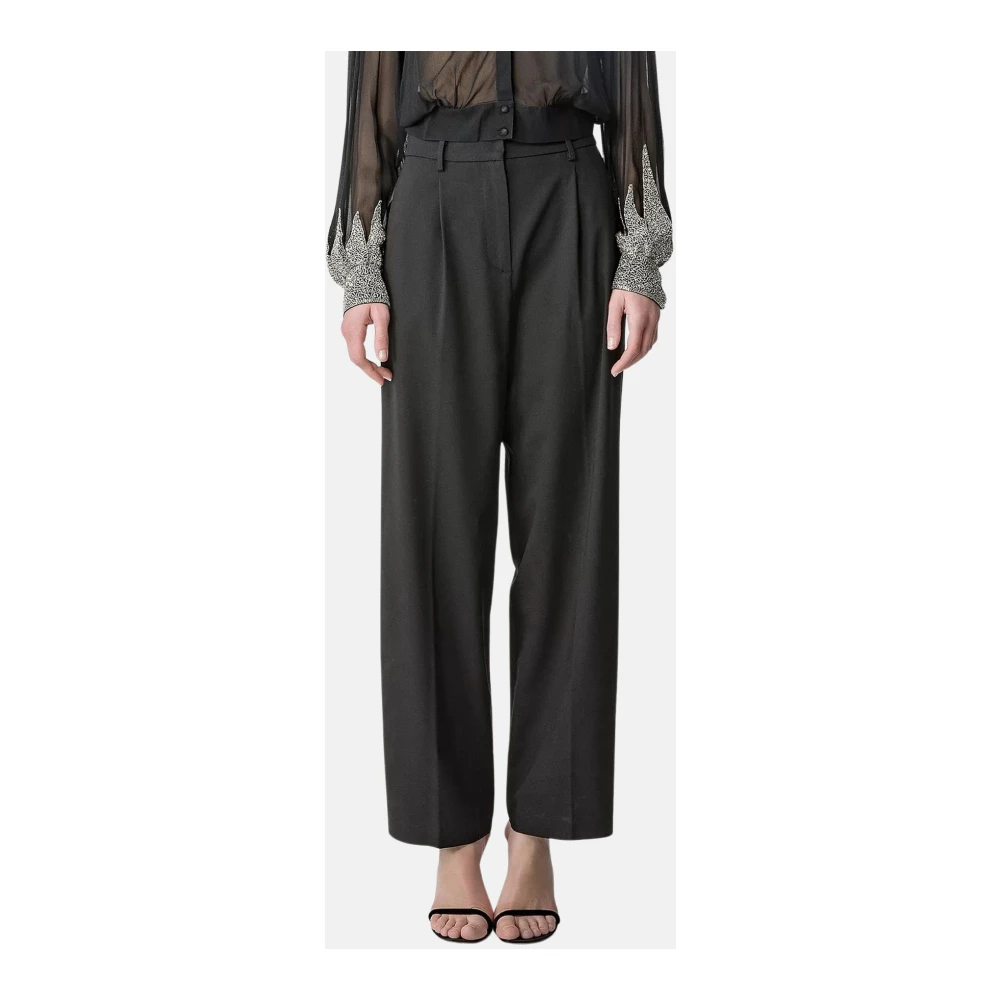 Forte Wijde broek met hoge taille en plooien Black Dames
