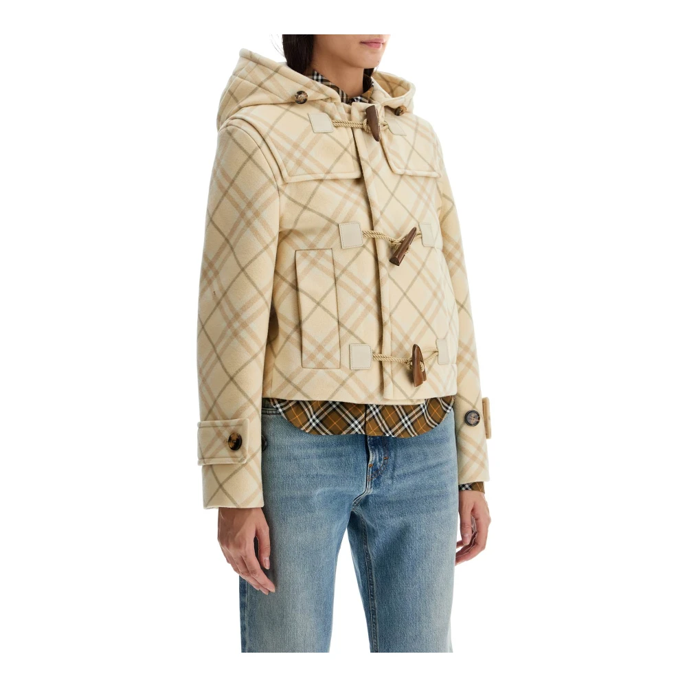 Burberry Kort Ull Kashmir Rutigt Mönster Kappa Beige, Dam