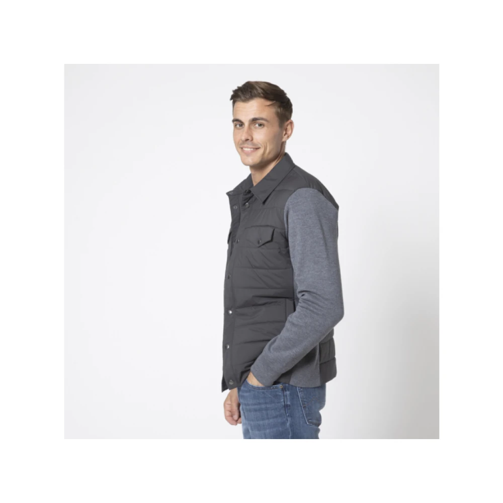 Gran Sasso Grijze Bi-Materiaal Jas Shirt Black Heren