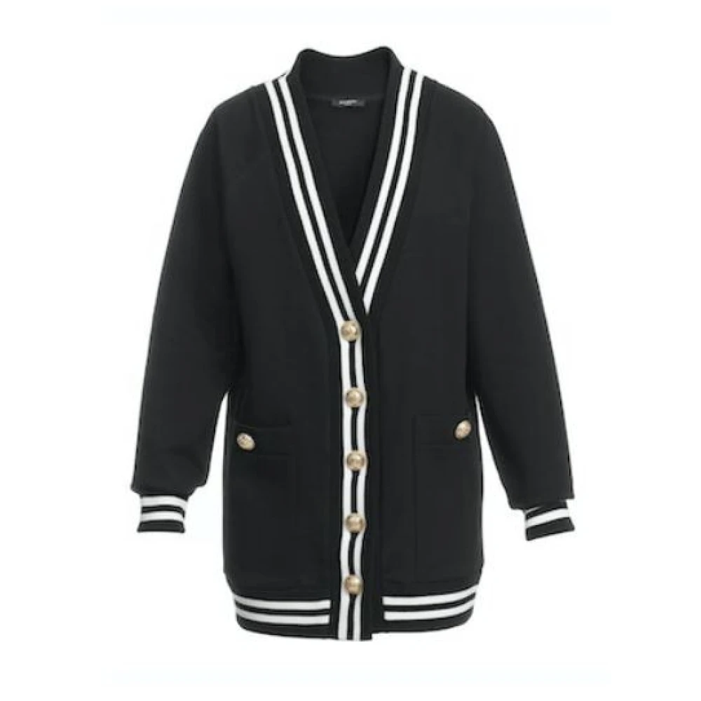 Balmain Zwarte Lange Cardigan met Iconische Leeuwenknopen Black Dames