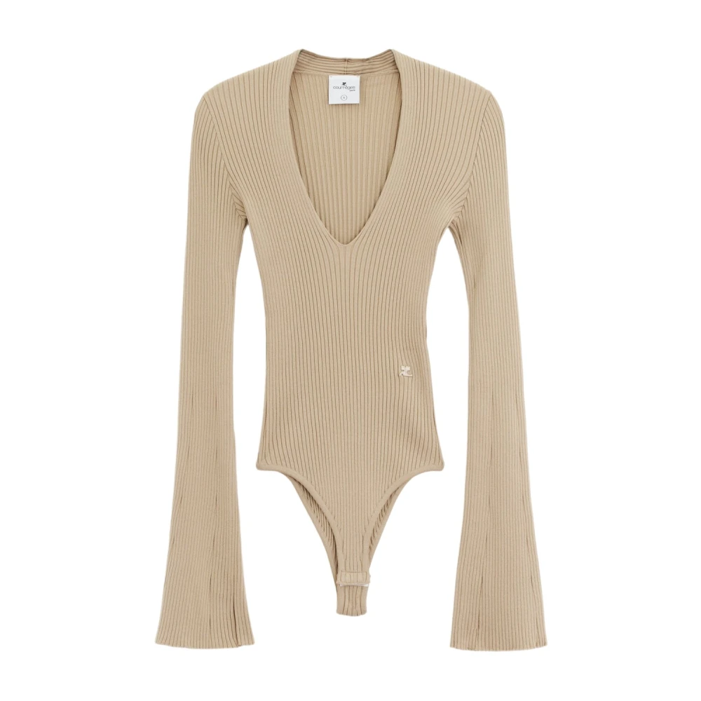 Courrèges Geribbelde V-hals Body in viscose Beige Dames