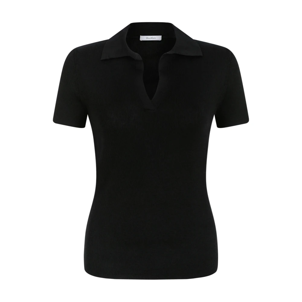 Max Mara Women's Black Albero Ribbed Wool Polo Shirt