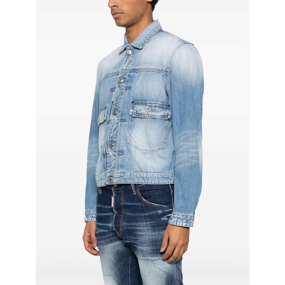 Dsquared2 Blauwe Katoenen Denim Jas met Geplooid Detail Blue Heren
