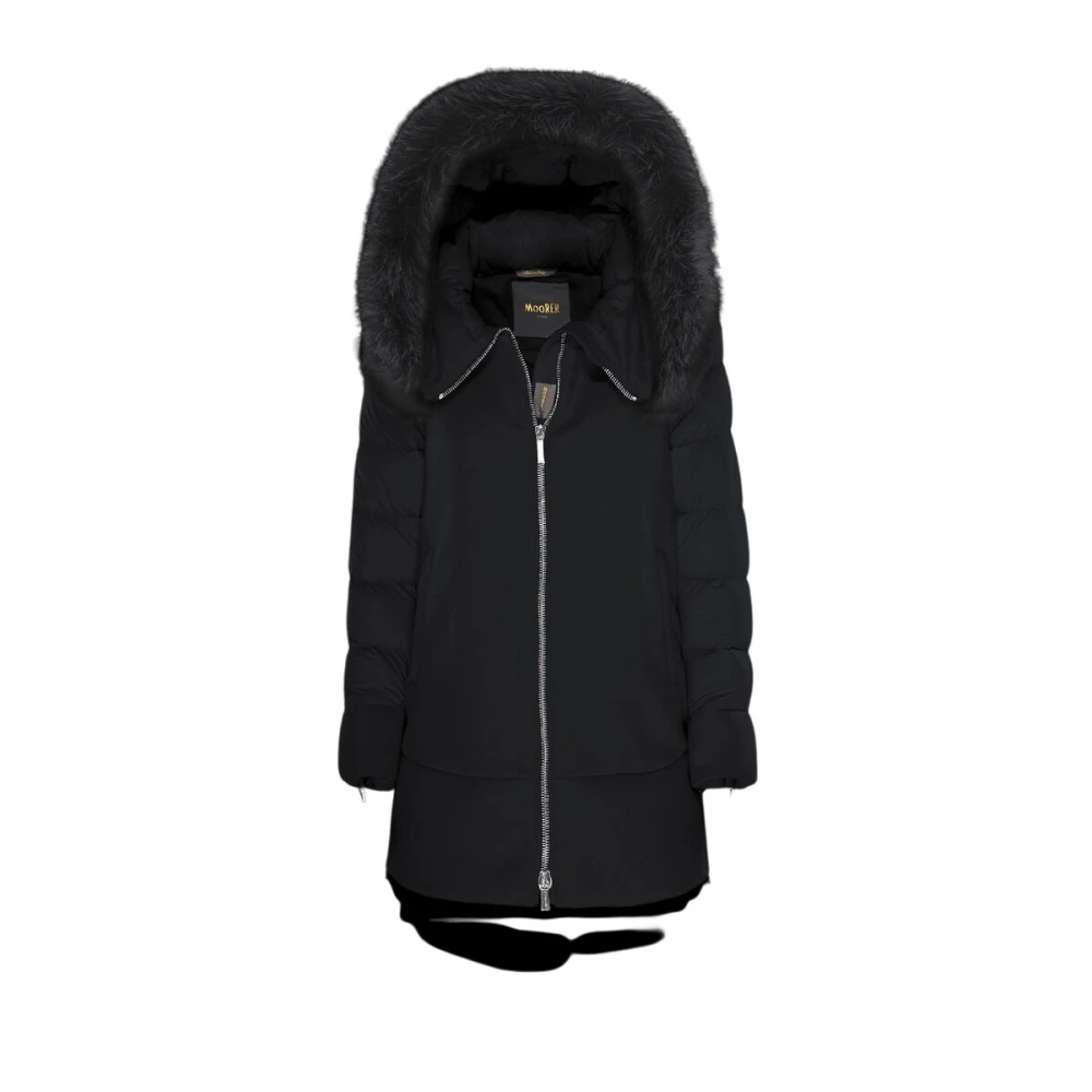 Moorer Women's Black Down Jackets, 4XL, Cashmere Wool Blend Short Coat