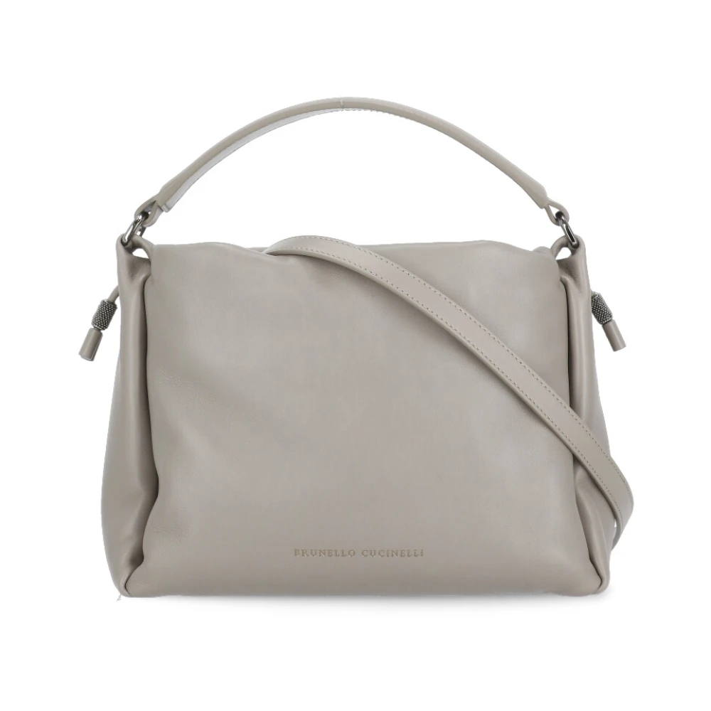 BRUNELLO CUCINELLI Grijze Leren Handtas met Koordsluiting Gray Dames