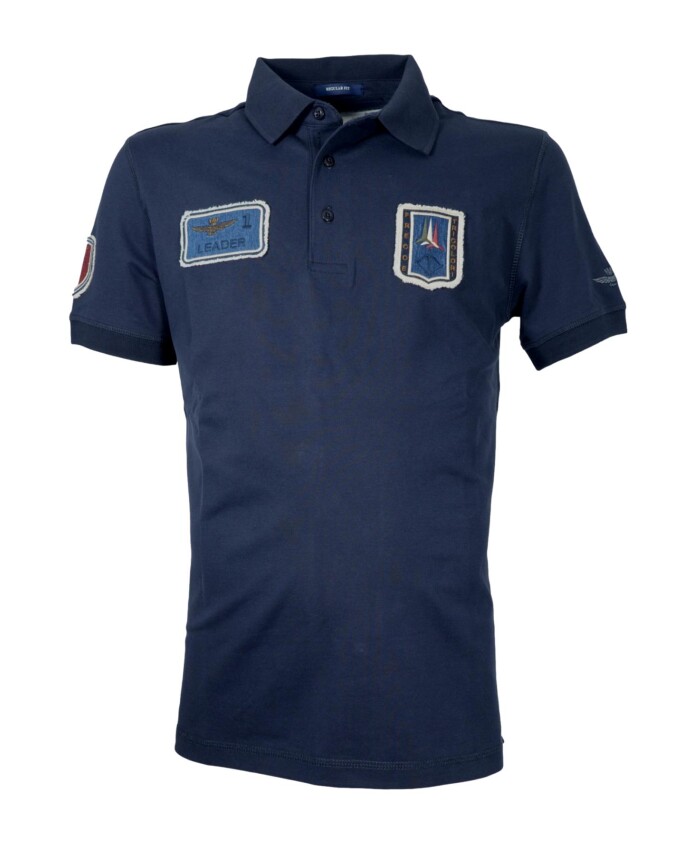 polo-bleu-en-coton-avec-patches-tricolor