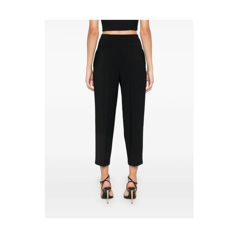 Elisabetta Franchi Zwarte Crepe Geknipte Taps Toelopende Broek Black Dames