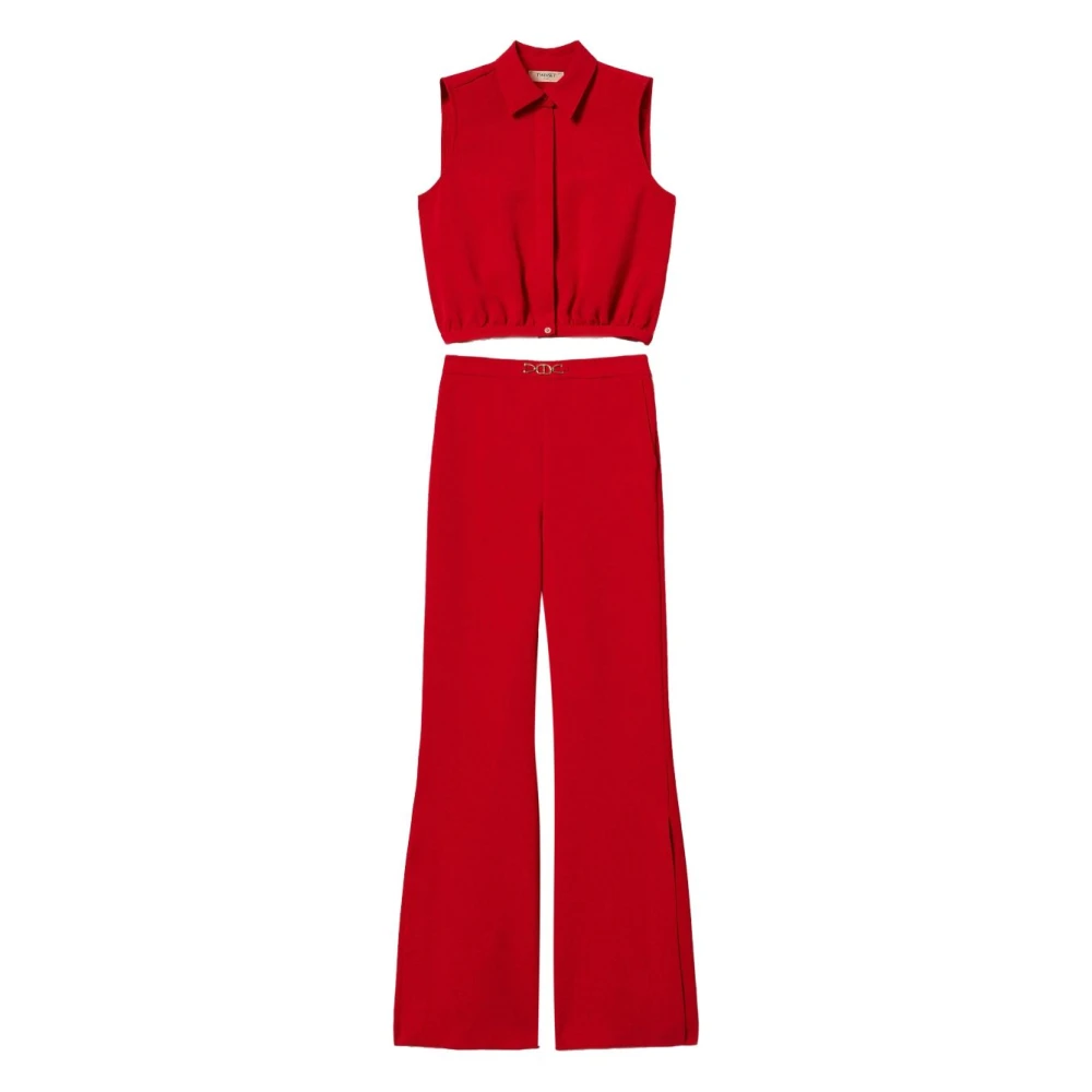 Twinset Red Jumpsuits, Female, S, Crêpe Cady Blouse And Trousers With Oval T