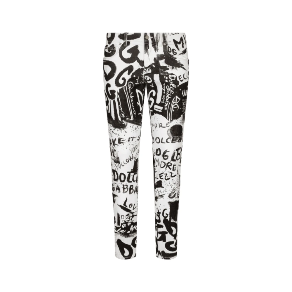 Dolce & Gabbana Witte Skinny Jeans met Graffiti Print White Heren