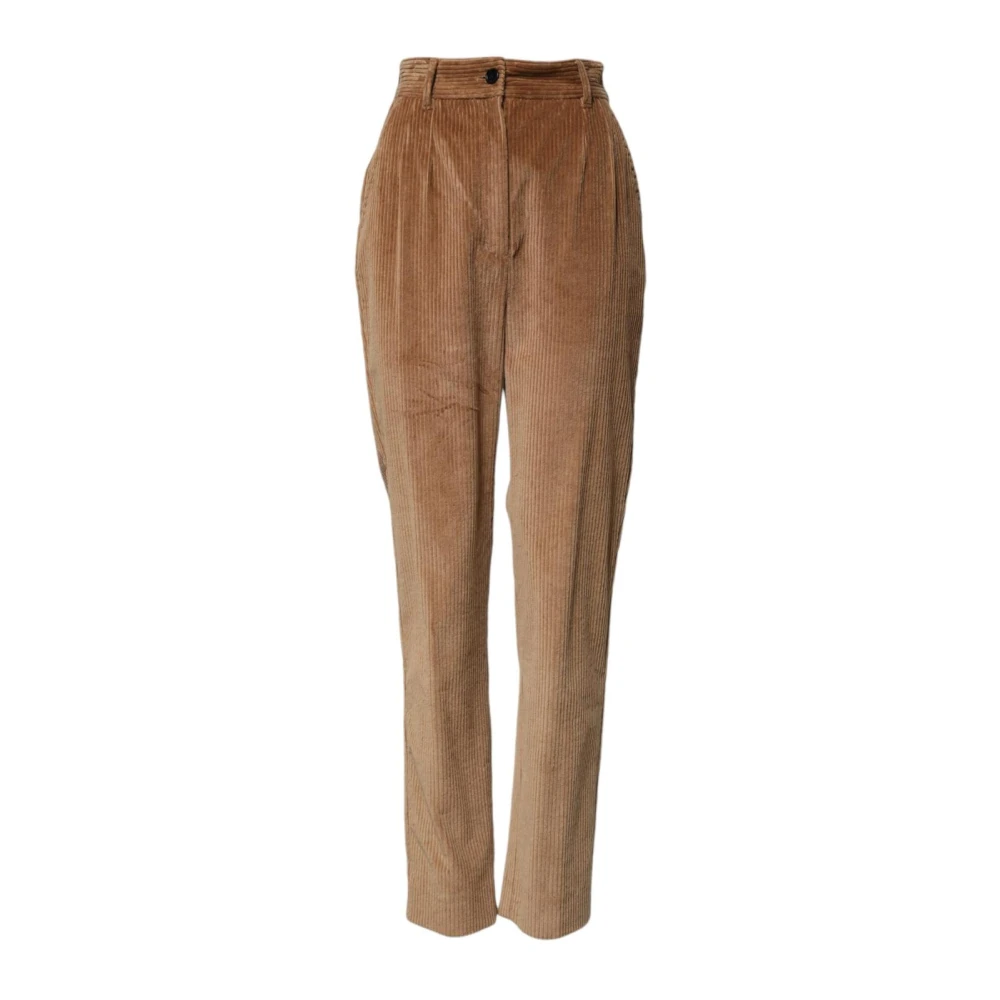 Dolce & Gabbana Women's Brown Slim-Fit Trousers, Xs, Corduroy Tapered High Waisted Trousers