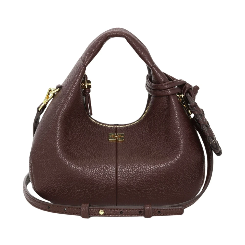 Ganni Brown Handbags, Female, One Size, Hobo Mini Grained