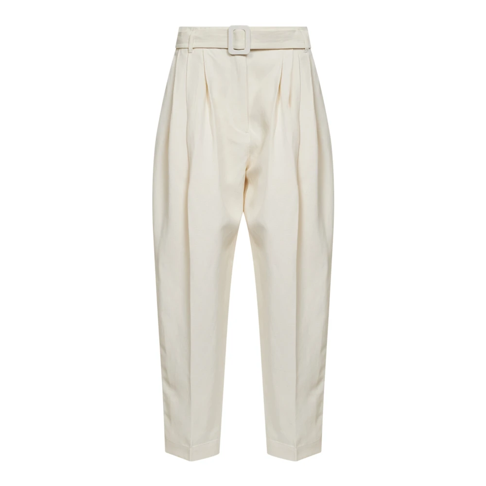 Co Women's White Belted Pleated Pant In Viscose Linen - Straight Trousers - 2XS - Trousers