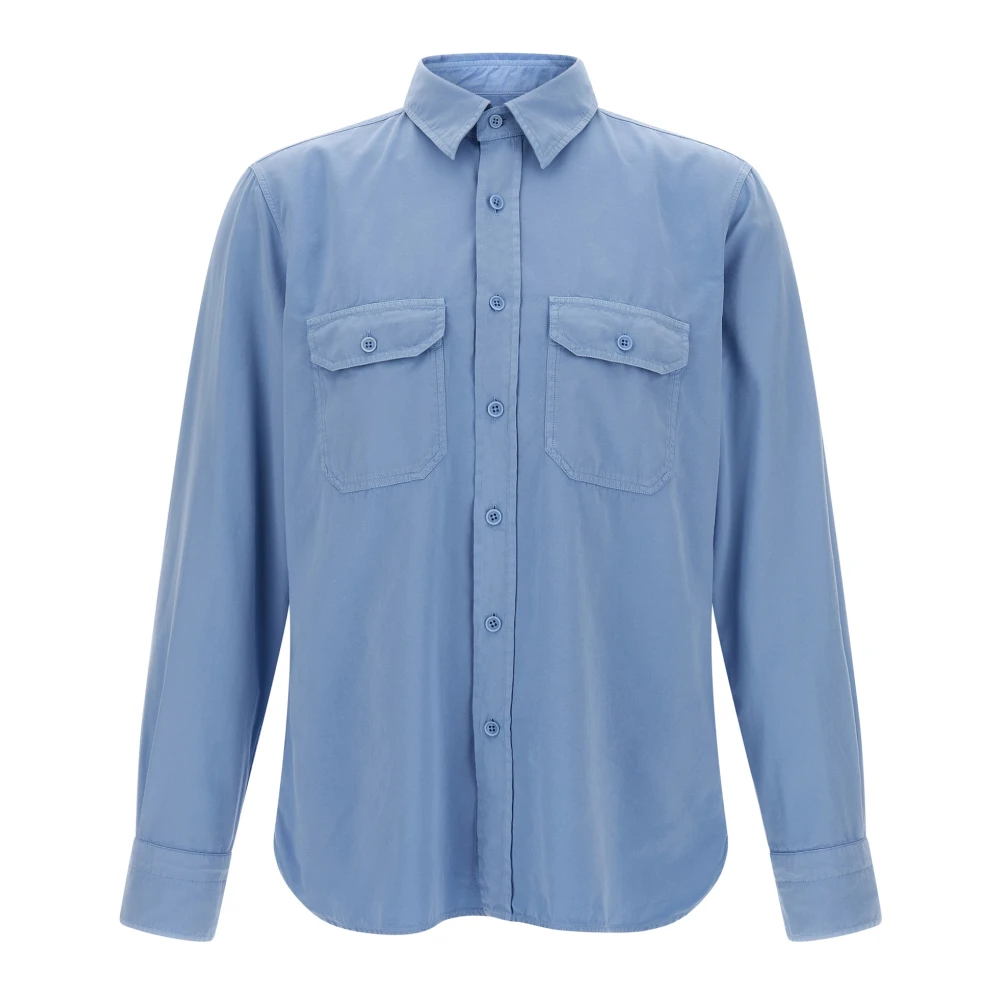 Tom Ford Men's Blue Casual Shirts, 3XL, Cotton Silk Faille Military Shirt