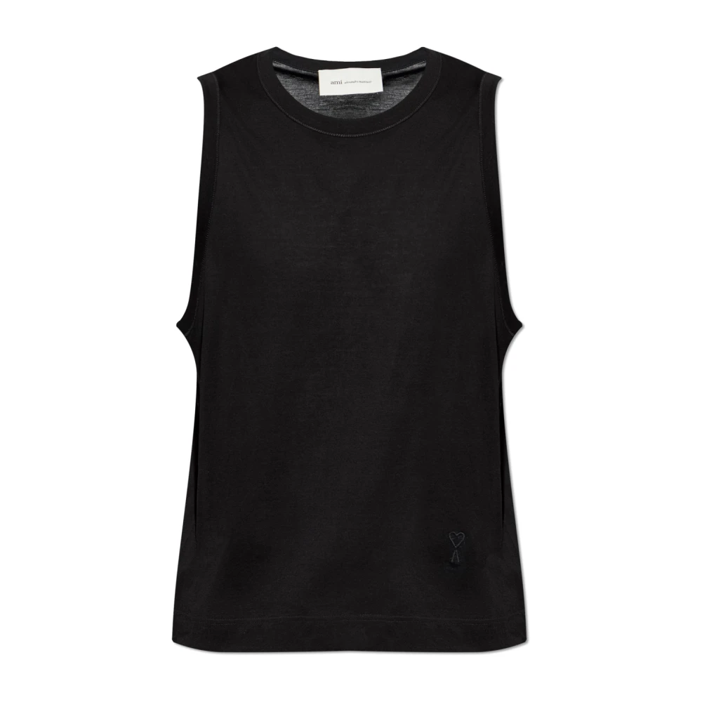 Ami Paris Men's Black Sleeveless Tops, L, Ami De Cœur Tank Top